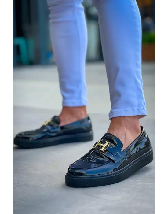 Modern Bağcıksız Kömür Rugan Erkek Ayakkabı