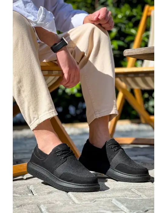 Omarı Siyah Deri Bağcıklı Günlük Erkek Ayakkabı