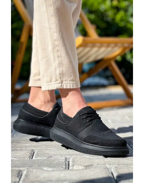 Omarı Siyah Deri Bağcıklı Günlük Erkek Ayakkabı