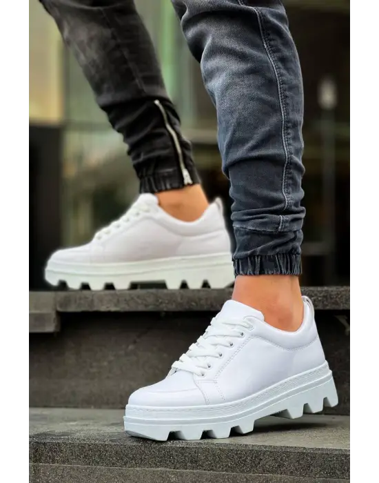 Omarı Beyaz Yüksek Taban Günlük Spor Ayakkabı