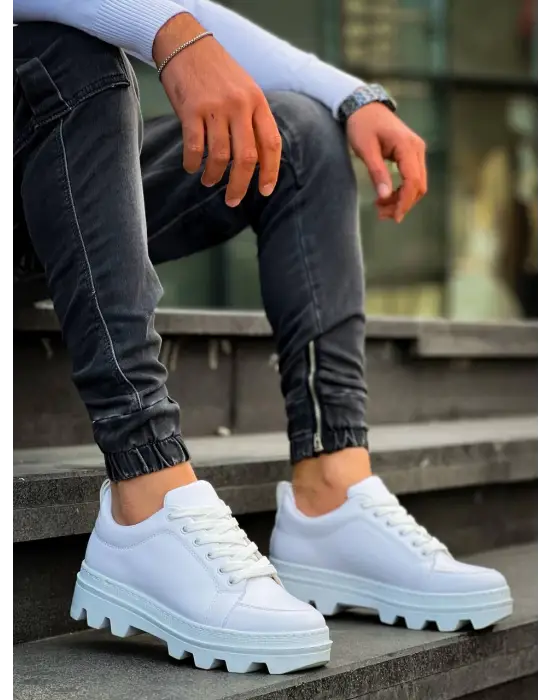 Omarı Beyaz Yüksek Taban Günlük Spor Ayakkabı