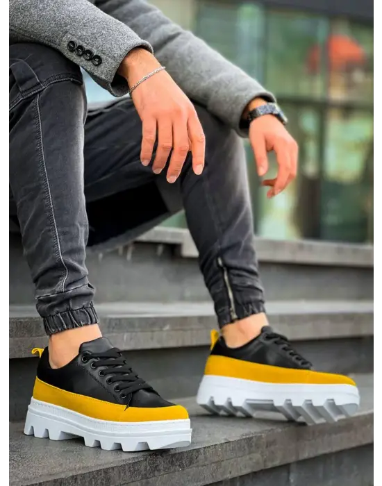 Omarı Siyah Sarı Detaylı Yüksek Taban Günlük Spor Ayakkabı