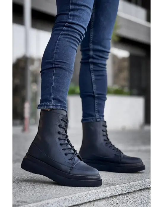 Omarı Yüksek Tabanlı Siyah Bağcıklı Postal Bot