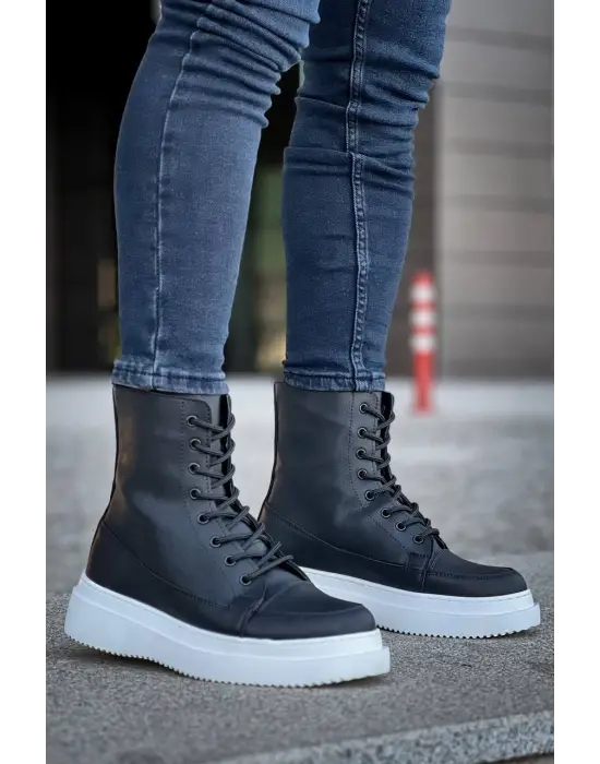 Omarı Yüksek Taban Bağcıklı Siyah Postal Bot