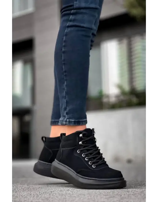 Omarı Yüksek Taban Siyah Süet Erkek Bilek Botu