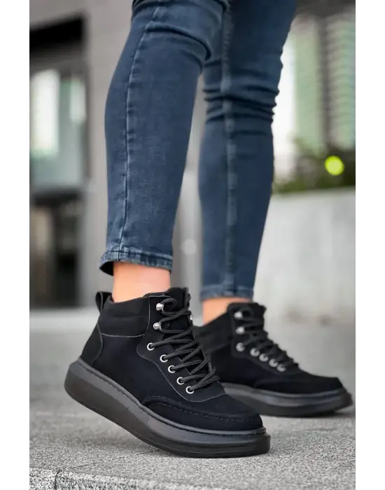 Omarı Yüksek Taban Siyah Süet Erkek Bilek Botu