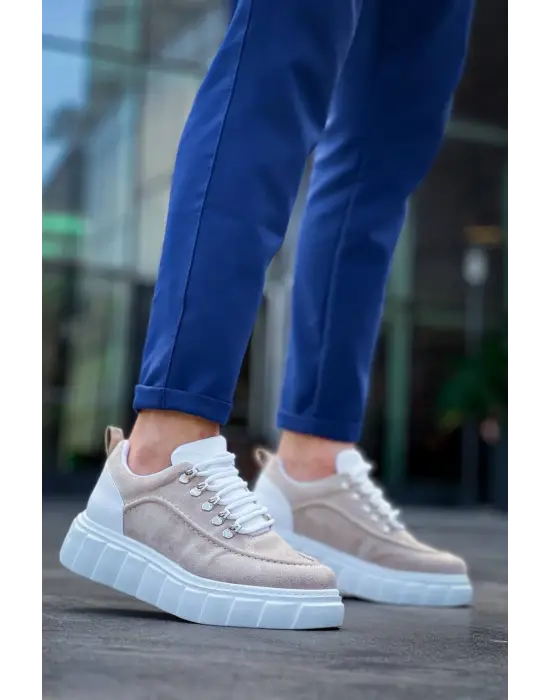 Omarı Bej Süet Beyaz Yüksek Taban Spor Ayakkabı