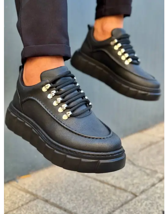 Omarı Yüksek Tabanlı Kömür Siyah Spor Ayakkabı