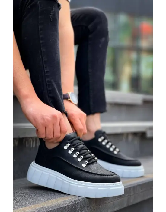 Omarı Yüksek Taban Beyaz Detaylı Siyah Günlük Spor Ayakkabı