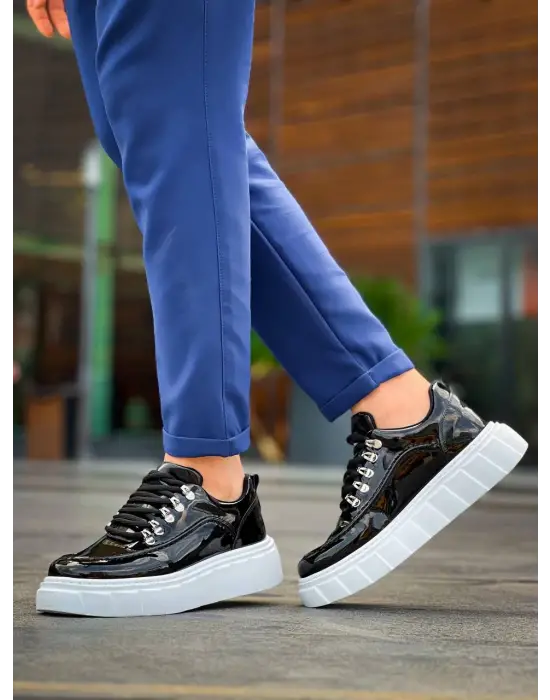 Omarı Siyah Rugan Beyaz Yüksek Taban Spor Ayakkabı