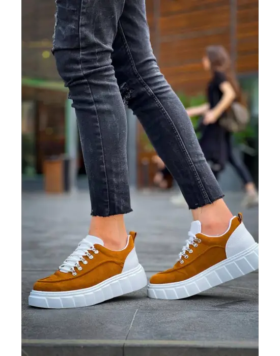 Omarı Yüksek Taban Taba Süet Beyaz Spor Ayakkabı