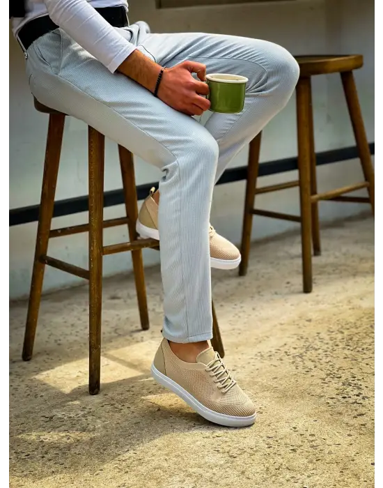 Modern Bej Triko Bağcıklı Erkek Ayakkabı