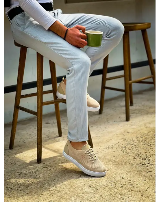 Omarı Bej Triko Bağcıklı Günlük Erkek Ayakkabı