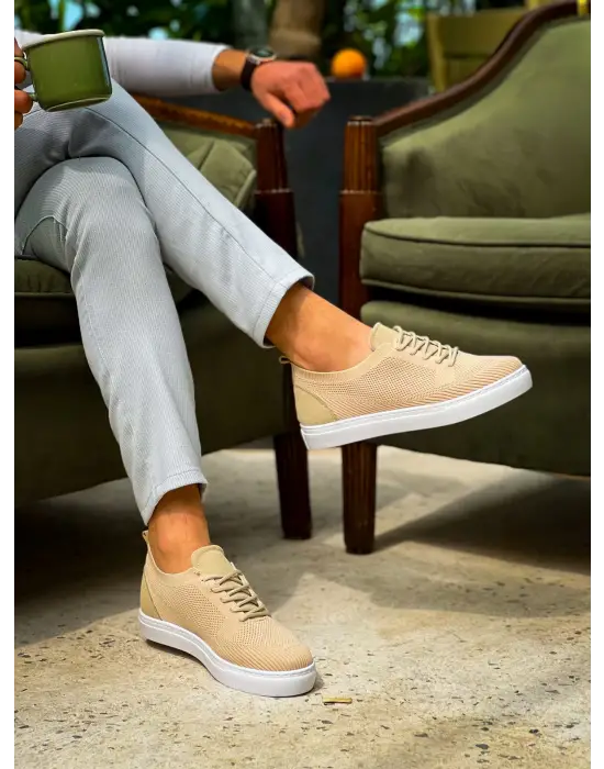 Omarı Bej Triko Bağcıklı Günlük Erkek Ayakkabı