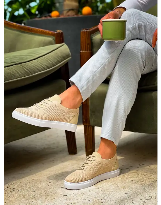 Omarı Bej Triko Bağcıklı Günlük Erkek Ayakkabı