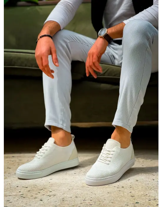 Modern Beyaz Triko Bağcıklı Erkek Ayakkabı