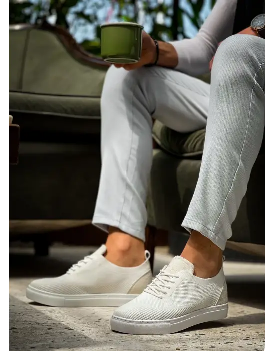 Modern Beyaz Triko Bağcıklı Erkek Ayakkabı