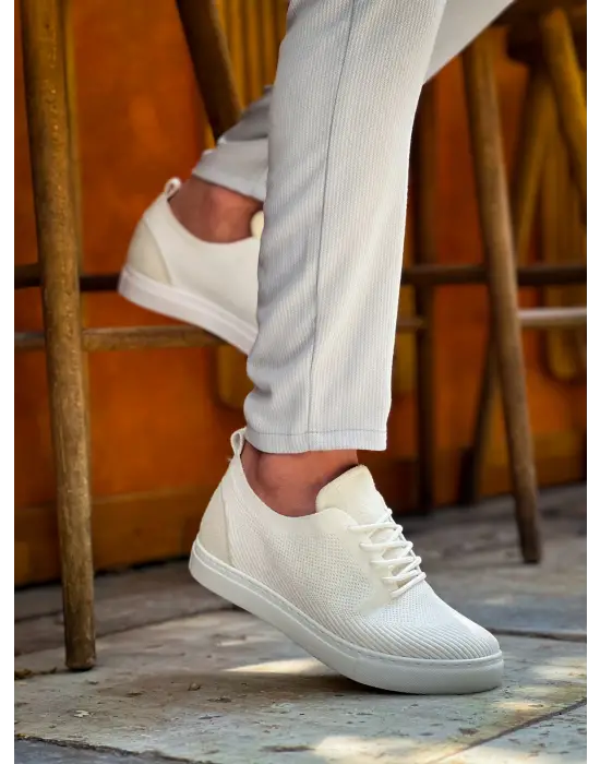 Modern Beyaz Triko Bağcıklı Erkek Ayakkabı