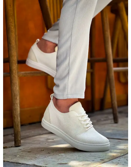 Omarı Beyaz Triko Bağcıklı Günlük Erkek Ayakkabı