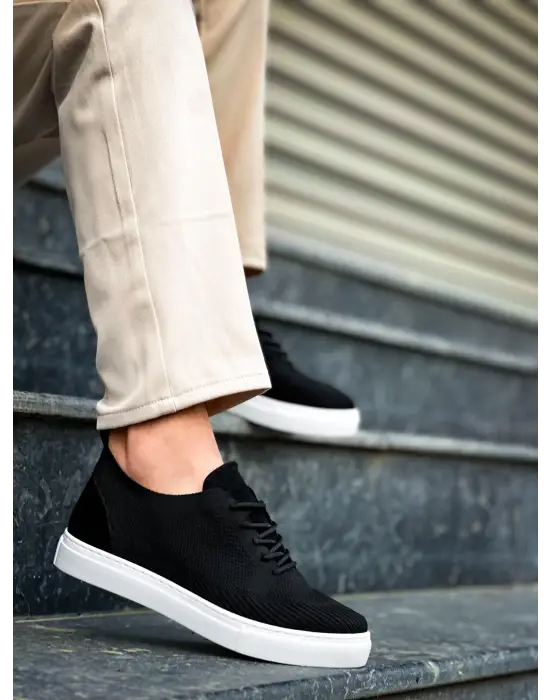 Havalı Siyah Triko Bağcıklı Erkek Ayakkabı