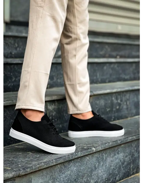 Havalı Siyah Triko Bağcıklı Erkek Ayakkabı