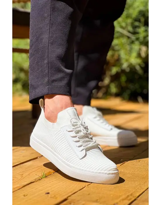 Omarı Beyaz Yüksek Taban Bağcıklı Erkek Günlük Ayakkabı