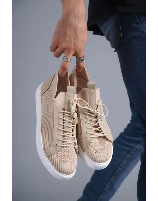 Omarı Bej Triko Bağcıklı Günlük Erkek Ayakkabı