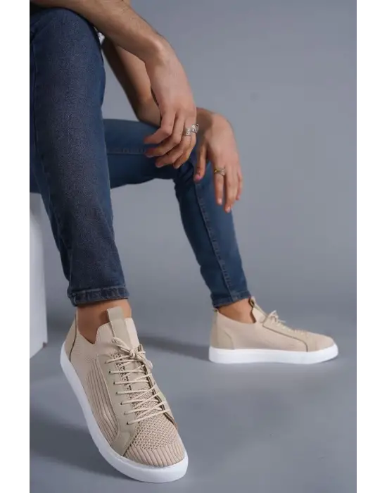 Omarı Bej Triko Bağcıklı Günlük Erkek Ayakkabı
