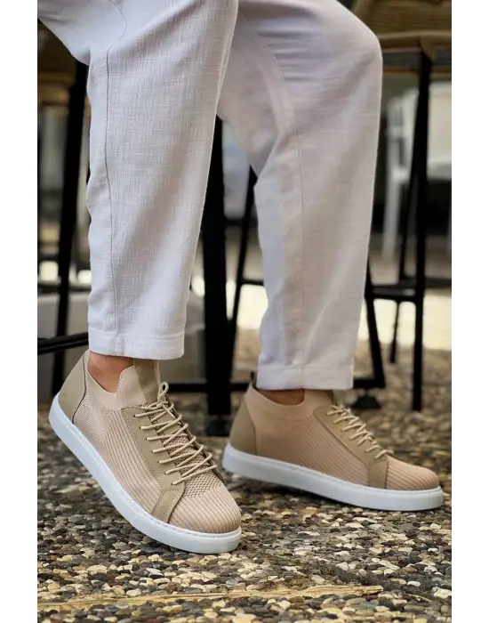 Omarı Bej Triko Bağcıklı Günlük Erkek Ayakkabı