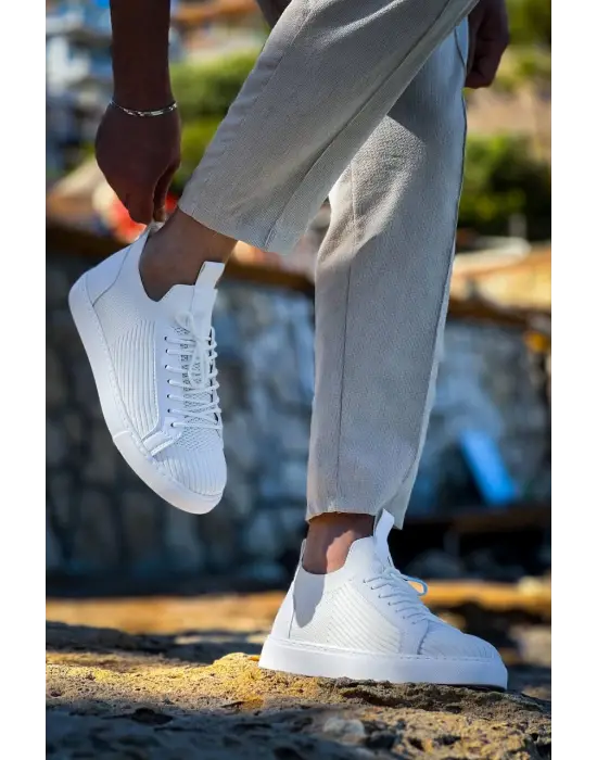 BR-112   Omarı Beyaz Triko Bağcıklı  Günlük Erkek  Ayakkabı