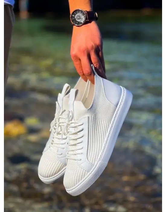 Modern Beyaz Triko Bağcıklı Erkek Ayakkabı