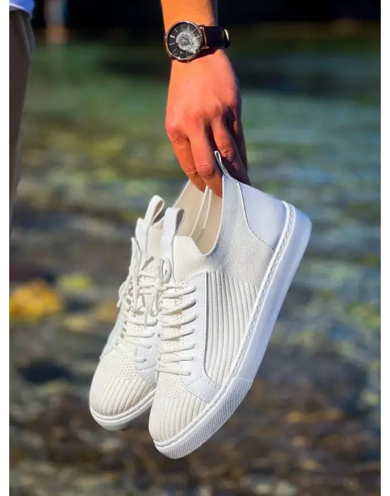 BR-112   Omarı Beyaz Triko Bağcıklı  Günlük Erkek  Ayakkabı
