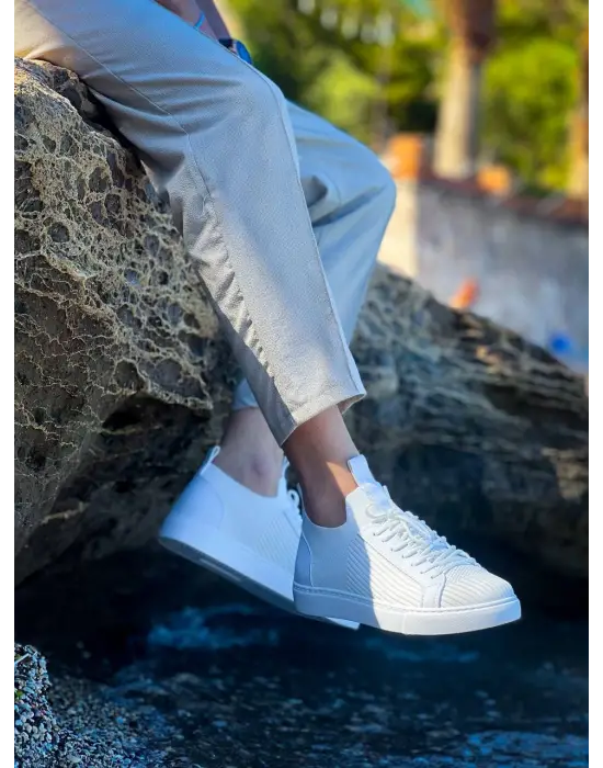 BR-112   Omarı Beyaz Triko Bağcıklı  Günlük Erkek  Ayakkabı