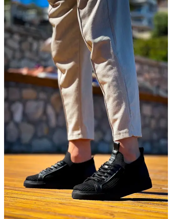 BR-112  Omarı Siyah Siyah TabanTriko Bağcıklı  Günlük Erkek  Ayakkabı