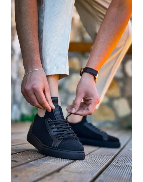 BR-112  Benorra Siyah Siyah TabanTriko Bağcıklı  Günlük Erkek  Ayakkabı