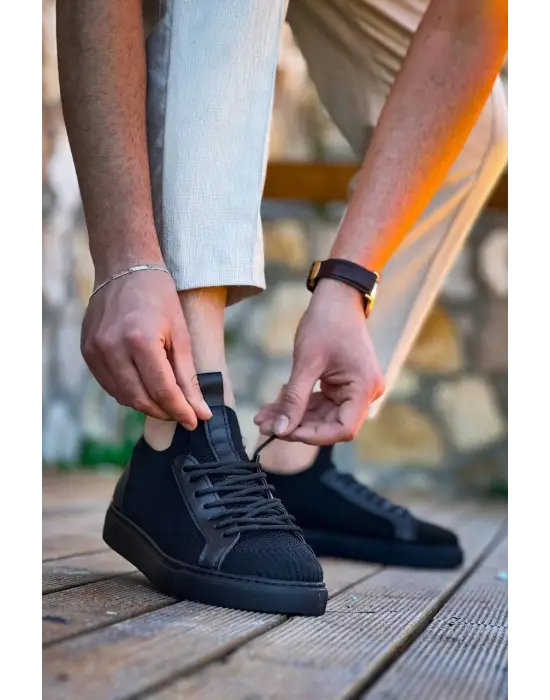 BR-112  Omarı Siyah Siyah TabanTriko Bağcıklı  Günlük Erkek  Ayakkabı