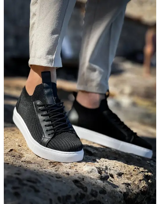 Havalı Siyah Triko Bağcıklı Erkek Ayakkabı