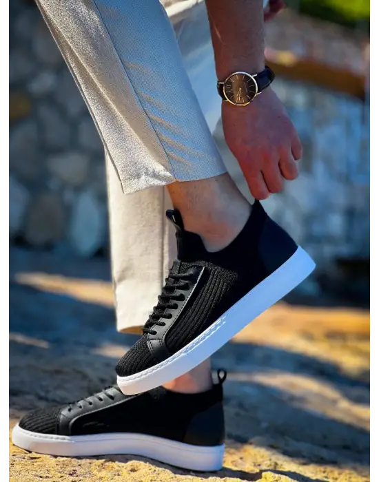 Havalı Siyah Triko Bağcıklı Erkek Ayakkabı