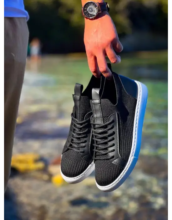 Havalı Siyah Triko Bağcıklı Erkek Ayakkabı