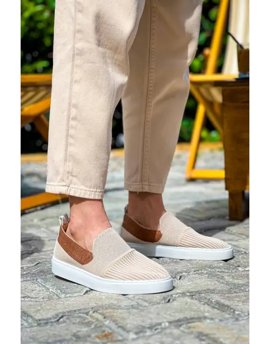 Omarı Modern Bej Taba Triko Yüksek Taban Günlük Erkek Ayakkabı