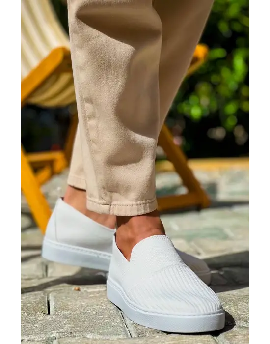 Omarı Yüksek Taban Bağcıksız Beyaz Triko Günlük Erkek Ayakkabı