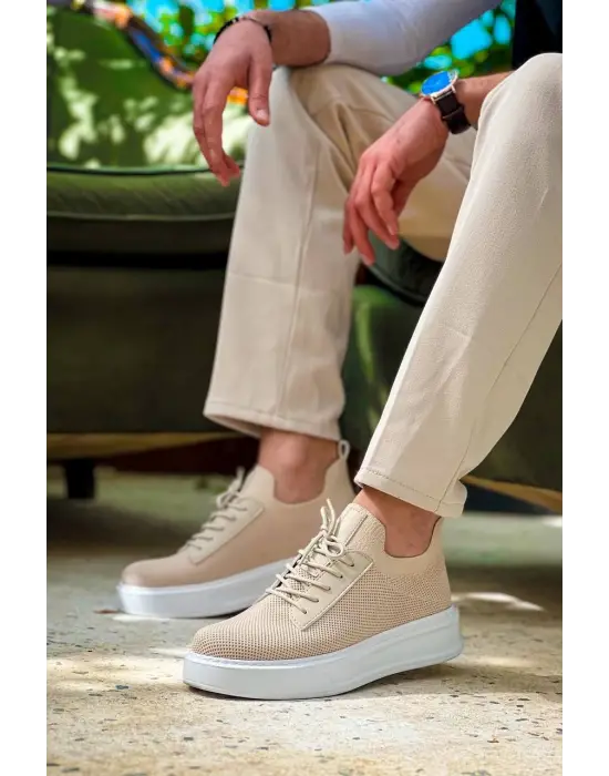 Omarı Bej Bağcıklı Triko Günlük Erkek Ayakkabı