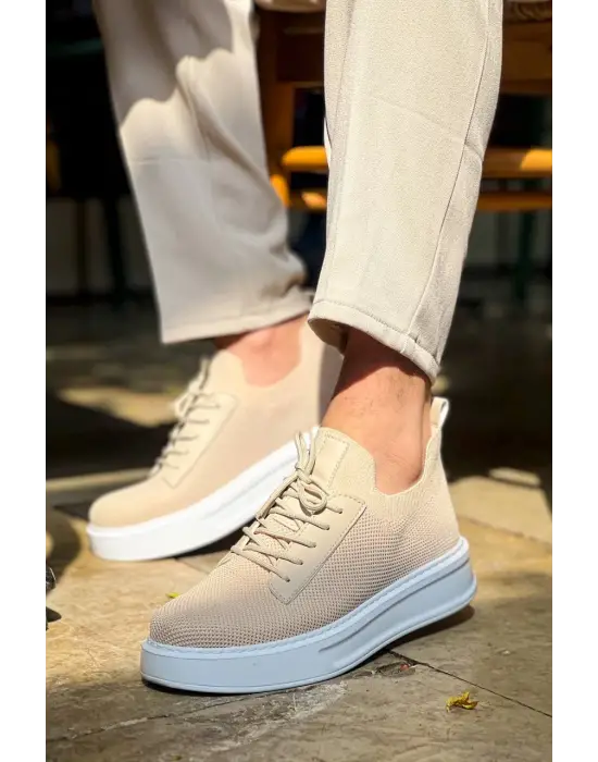 Omarı Bej Bağcıklı Triko Günlük Erkek Ayakkabı