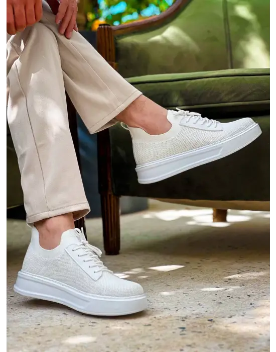 Omarı Beyaz Bağcıklı Günlük Erkek Ayakkabı