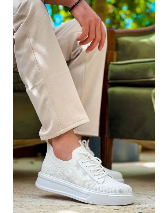 Omarı Beyaz Bağcıklı Günlük Erkek Ayakkabı