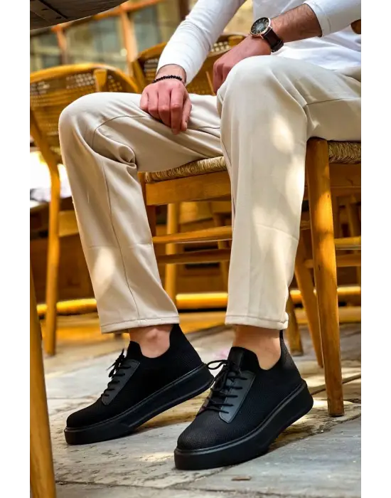 Omarı Siyah Taban Bağcıklı Triko Günlük Erkek Ayakkabı