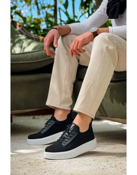 Modern Siyah Triko Bağcıklı Erkek Ayakkabı