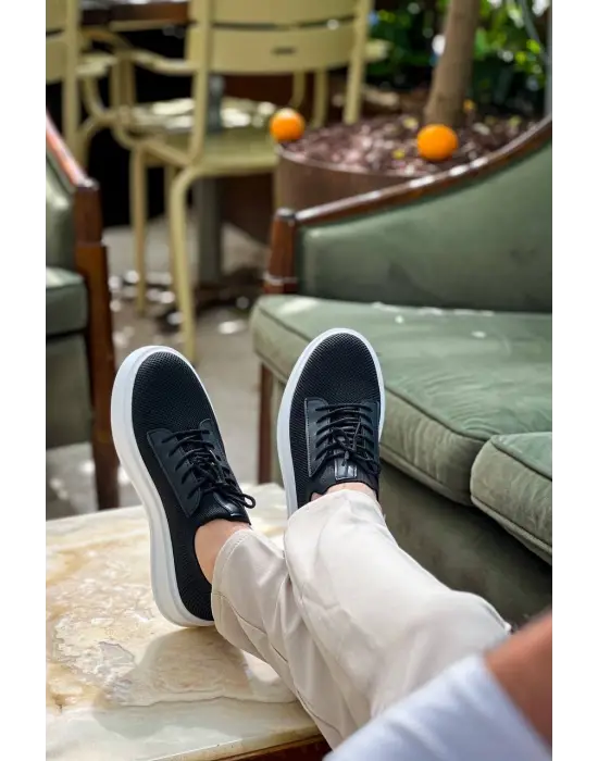 Modern Siyah Triko Bağcıklı Erkek Ayakkabı