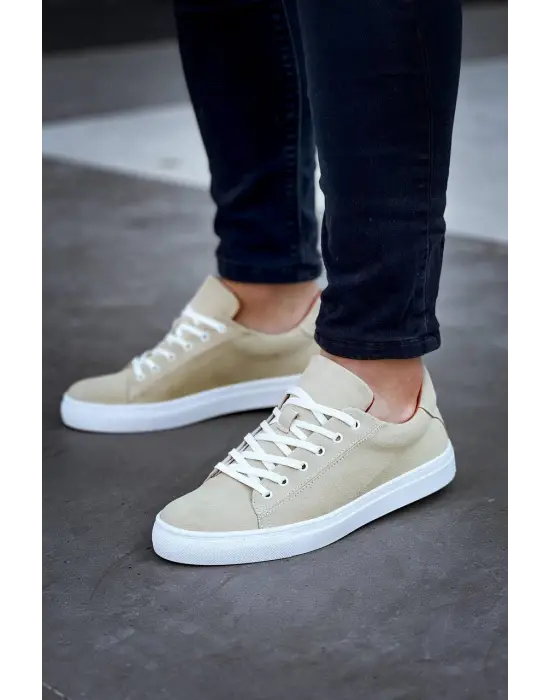 Omarı Yüksek Taban Bağcıklı Bej Günlük Erkek Ayakkabı