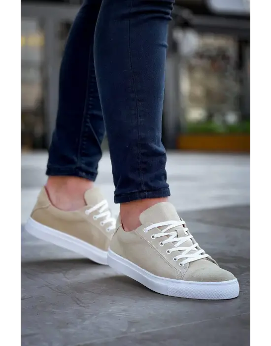 Omarı Yüksek Taban Bağcıklı Bej Günlük Erkek Ayakkabı